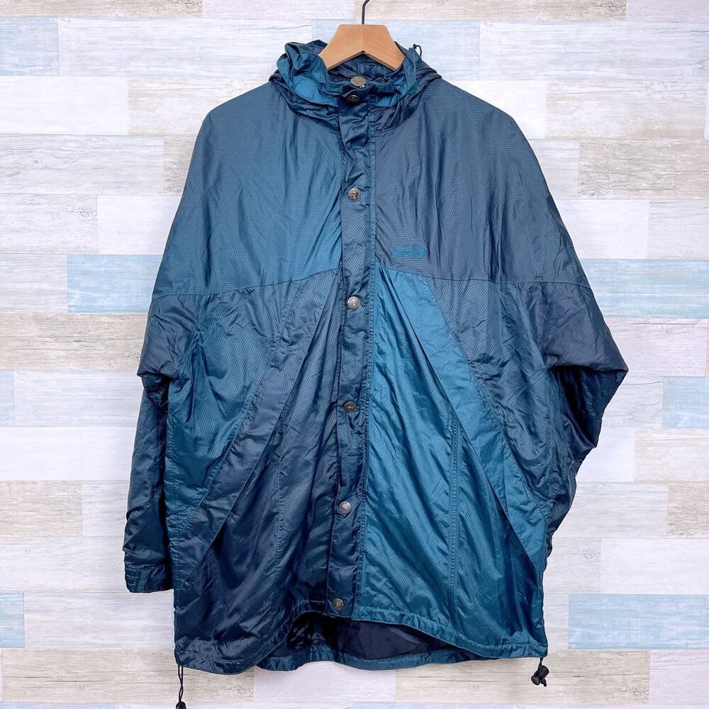 Coleman Vintage Nylon Ripstop Rain Track Jacket Green Full Zip Hooded Mens Large